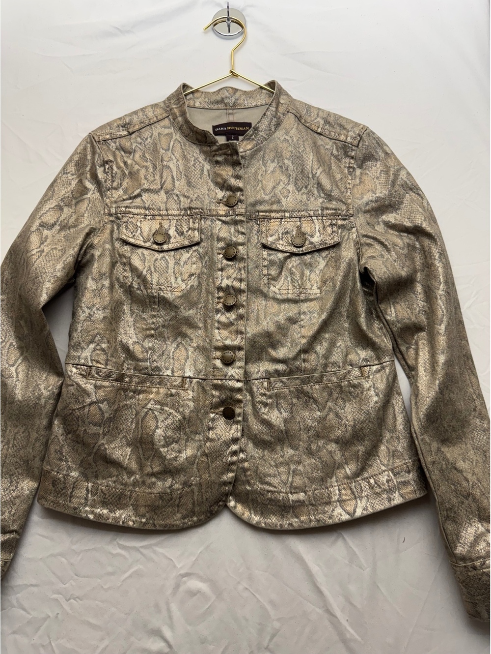Dana Buchman Metallic Gold Snakeskin Print Button-Up Jacket size 2